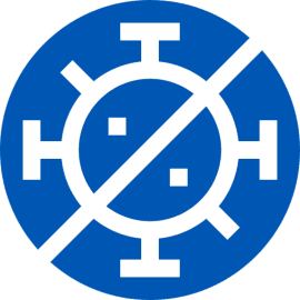 Virus symbol with a diagonal line.