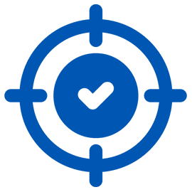 A blue target icon with a checkmark inside.